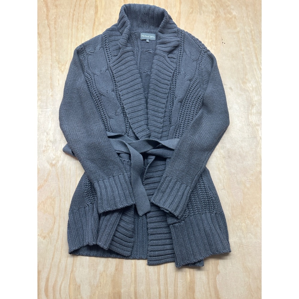 Michael Stars Gray Cable Knit Belted Cardigan Sweater Shawl Collar SW164 ML